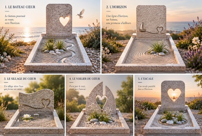Monument funéraire en granito marin personnalisé
